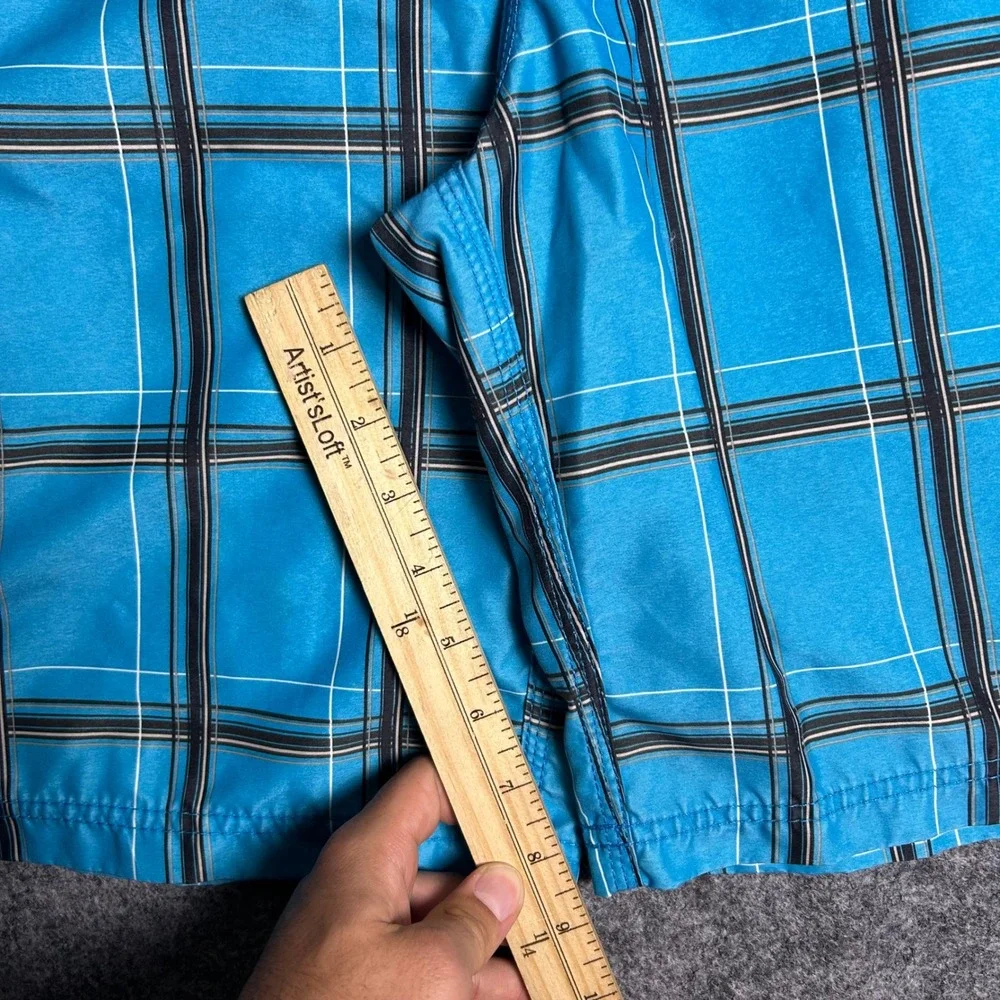 Hurley Plaid Board Shorts Blue Black Checkered Skater Surf Trunks Size 32